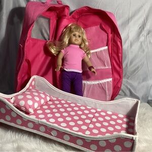 18” Blonde Blue Eyed Doll with Carrier Bed and Accessories